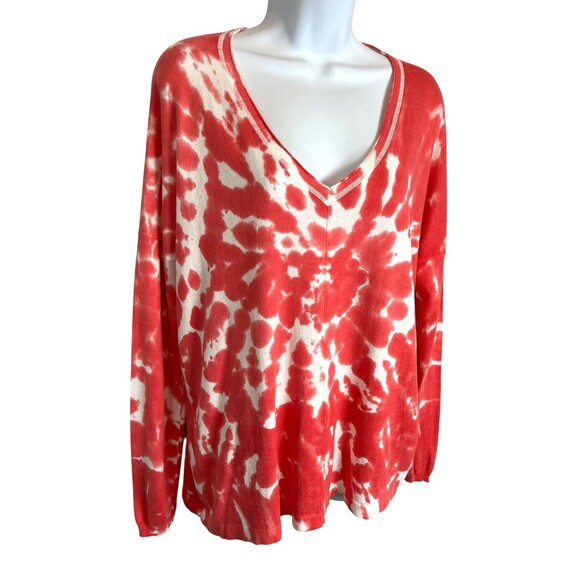 Elliott Lauren Pink Tie-Dye Lightweight V-Neck Sweater Size M Boho Beach - Picture 2 of 9